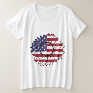 T-Shirt with USA flag sunflower, 4th of July