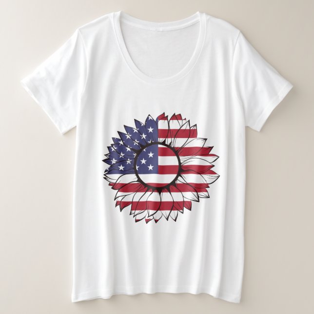 T-Shirt with USA flag sunflower, 4th of July (Design Front)