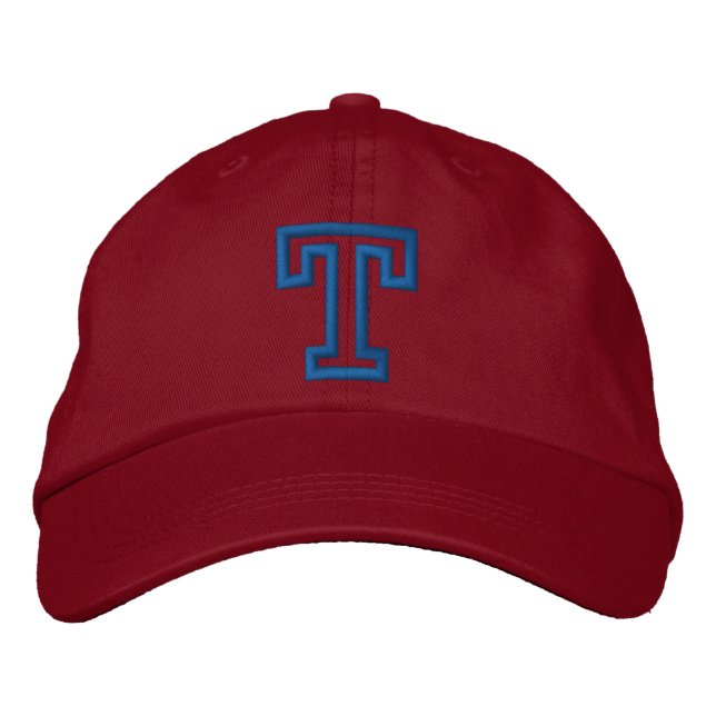 "T" Small Athletic Letter Embroidered Baseball Hat (Front)