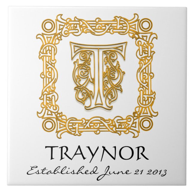 "T" Surname Wedding Anniversary Day Monogram Tile (Front)