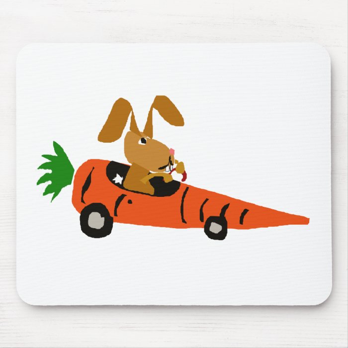 TA  Funny Bunny Rabbit Driving Carrot Car Cartoon Mousepads