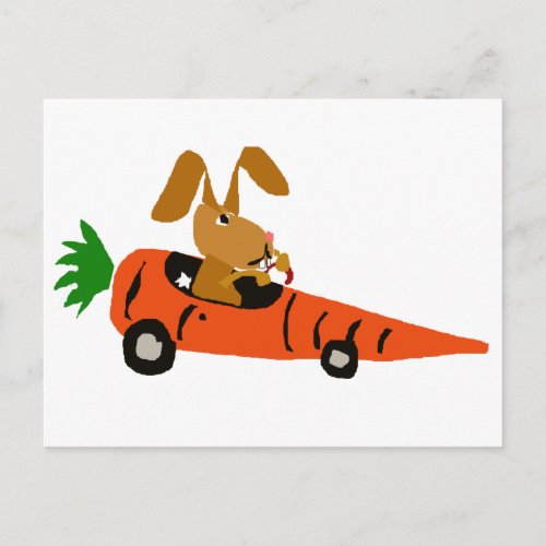 TA_ Funny Bunny Rabbit Driving Carrot Car Cartoon Postcard