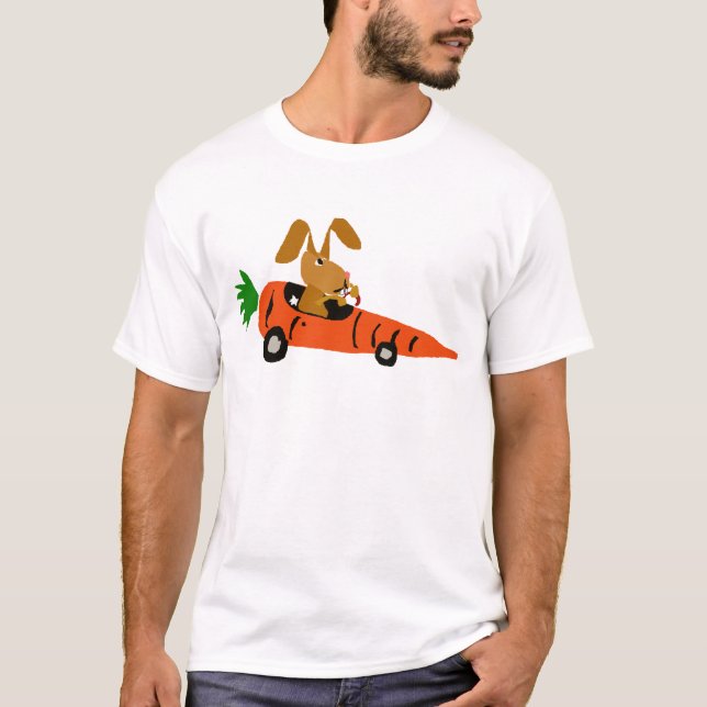 TA- Funny Bunny Rabbit Driving Carrot Car Cartoon T-Shirt (Front)