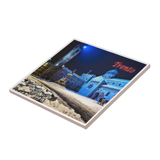 TAA014 TRENTO, P.zza del Duomo by Night, Ceramic Tile (Side)