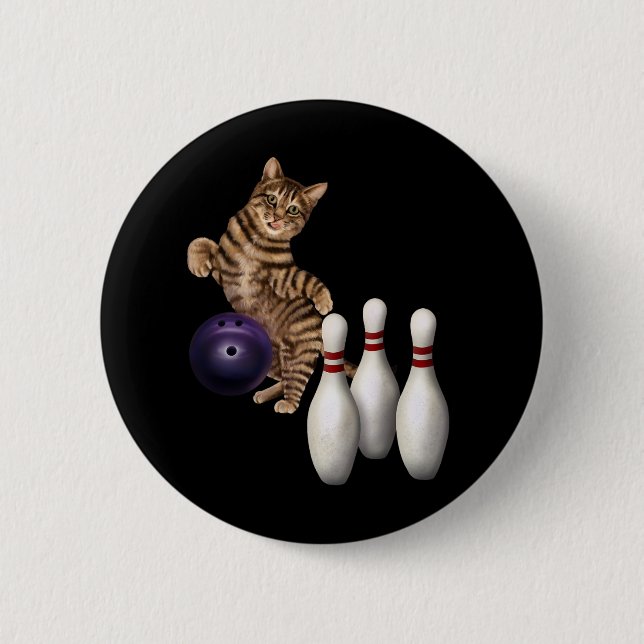 Tab Funny Cat Bowling  Button (Front)