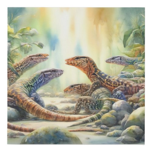 Tabaquera Lizards in Harmony AREF2003 _ Watercolor Faux Canvas Print