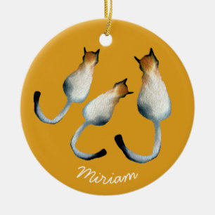 Tabby black and brown cat illustration ceramic ornament