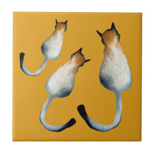 Tabby black and brown cat illustration ceramic tile