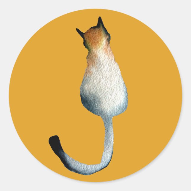 Tabby black and brown cat illustration classic round sticker (Front)