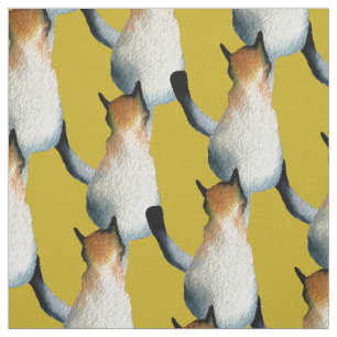 Tabby black and brown cat illustration fabric