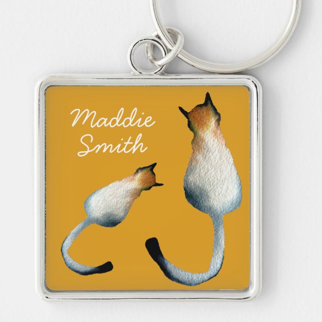 Tabby black and brown cat illustration keychain (Front)