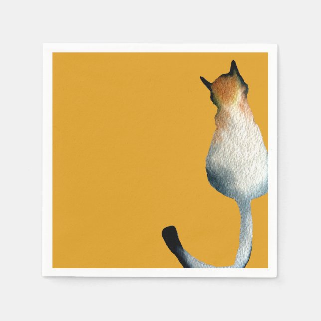 Tabby black and brown cat illustration napkins (Front)