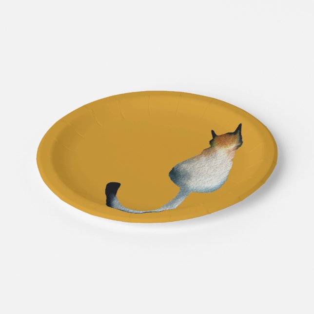 Tabby black and brown cat illustration paper plates (Angled)