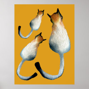 Tabby black and brown cat illustration poster