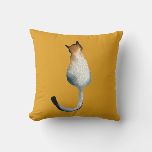 Tabby black and brown cat illustration throw pillow (Front)