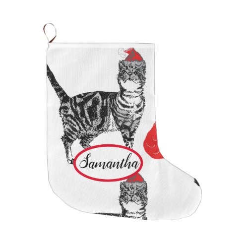 Tabby Black and White Cat Cats Christmas Stocking