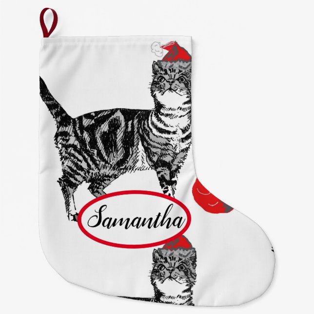 Tabby Black and White Cat Cats Christmas Stocking (Front)