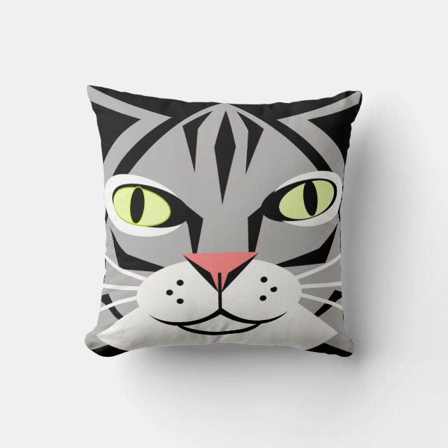 Tabby Cat Abstract Throw Pillow (Front)
