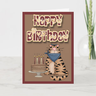 Tabby Cat and Cake Happy Birthday Card