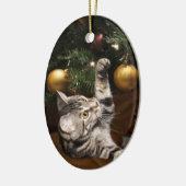 Tabby Cat And Christmas Tree Ceramic Ornament 