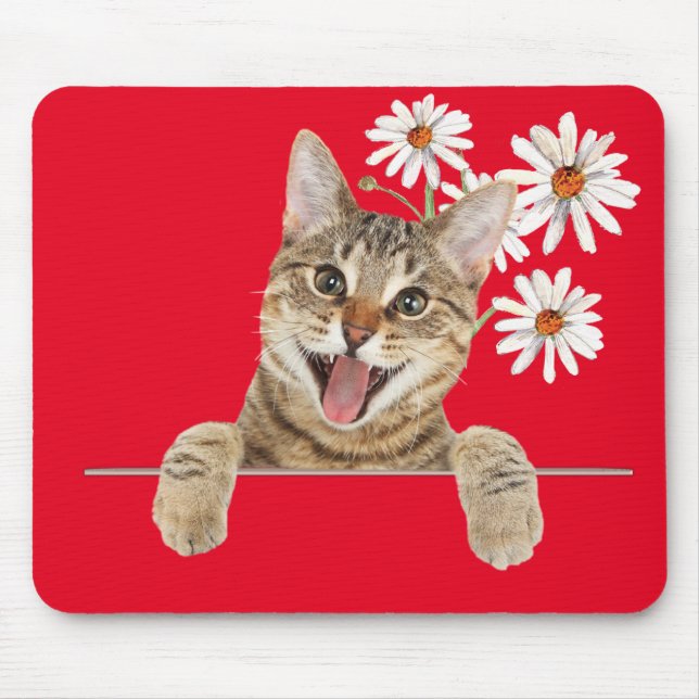 Tabby Cat and Daisies Mouse Pad (Front)