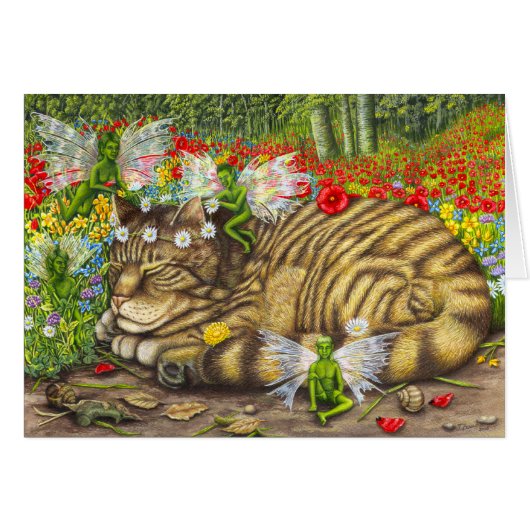 Tabby Cat and Faeries Cards (Front Horizontal)