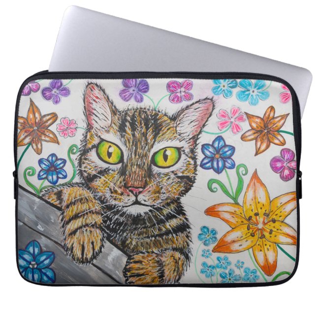 Tabby Cat and flowers Electronics Bag (Front)