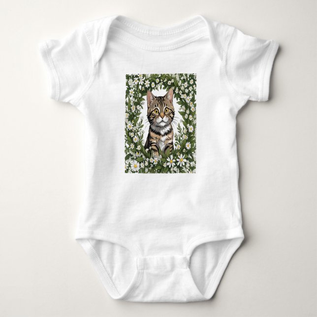 Tabby Cat And Massachusetts Mayflowers 1 Baby Bodysuit (Front)