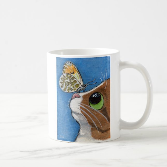 Tabby Cat and Orange Tip Butterfly Coffee Mug (Right)