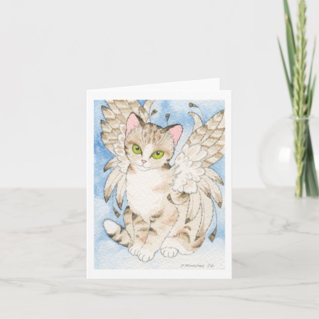 Tabby cat angel customizable notecard (Front)