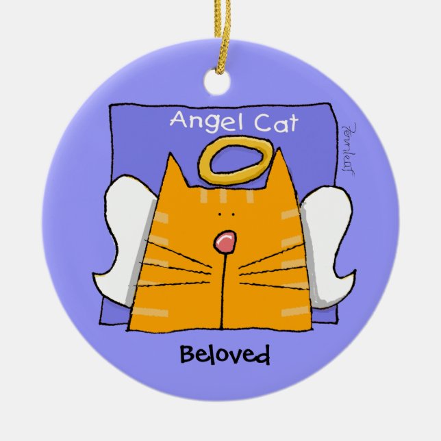 Tabby Cat Angel Keepsake Ceramic Ornament (Front)