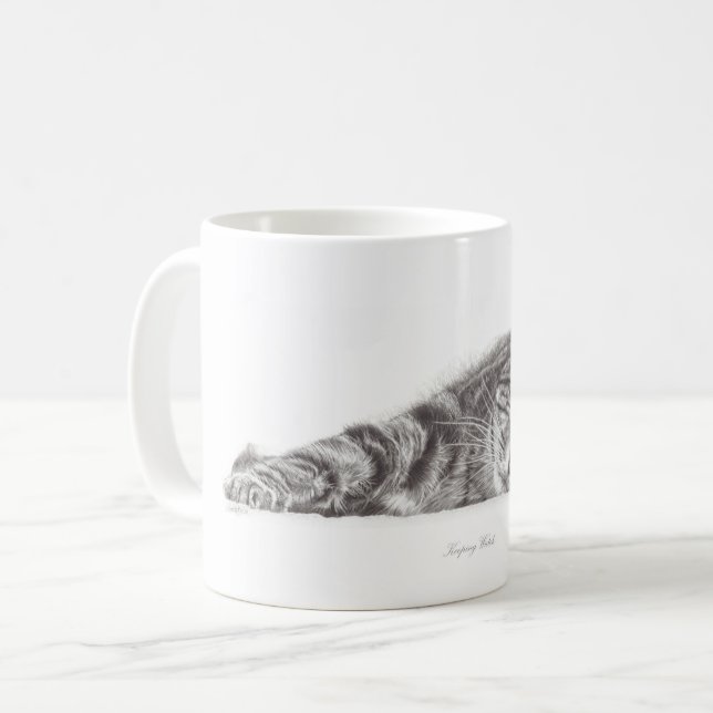 Tabby cat art, cat mug, mug for cat lovers. (Front Left)