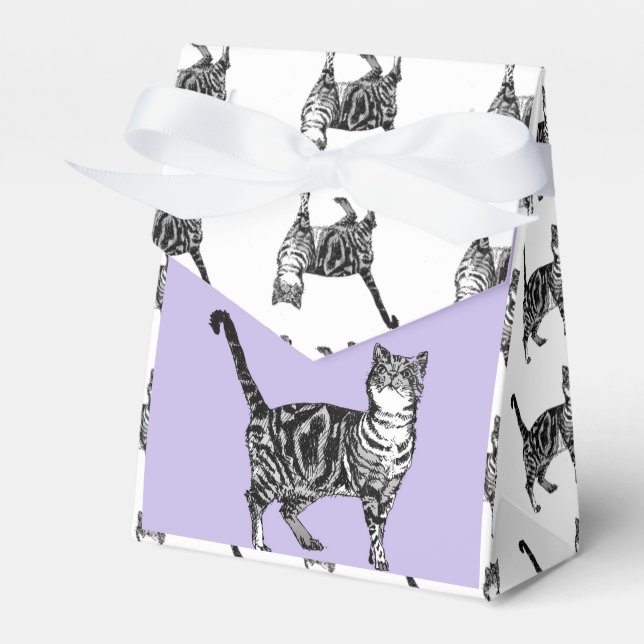 Tabby Cat Art pink Birthday Party Cake Favor Box (Front Side)