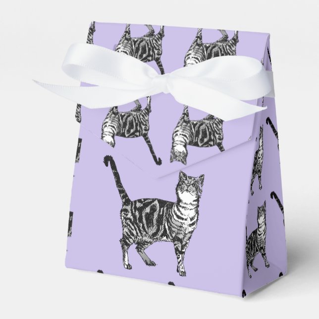 Tabby Cat Art Purple Cats Birthday Party Favor Boxes (Front Side)