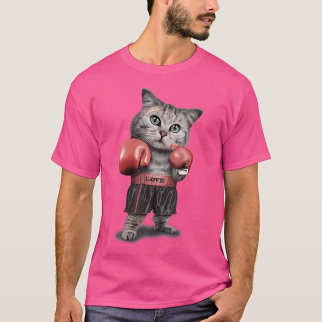 Tabby Cat As Boxing Champion Boxer T-Shirt (Front)