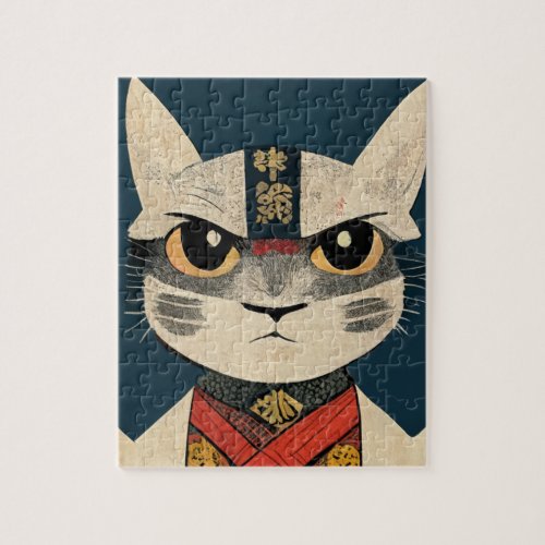 Tabby Cat as Nobunaga Oga in Japanese  Wood Wall A Jigsaw Puzzle