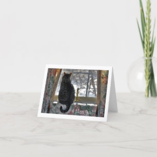 Tabby Cat at Snowy Window Card