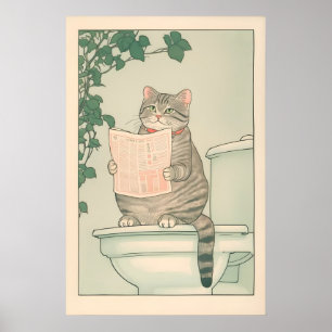 Tabby Cat Bathroom Print Funny Japanese Ukiyo-e