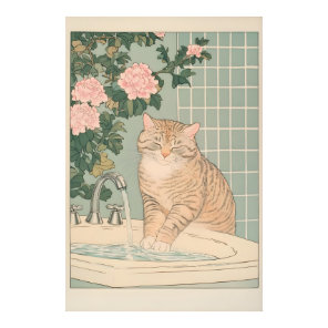 Tabby Cat Bathroom Print Ukiyo-e Japanese Wall Art