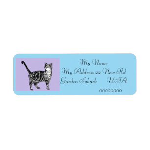 Tabby Cat Blue and Purple Return Address Labels