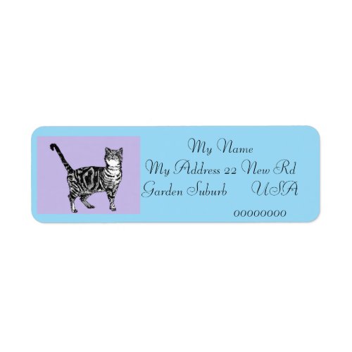 Tabby Cat Blue and Purple Return Address Labels