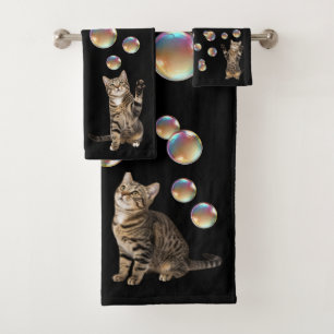 Tabby Cat Bubbles Cat Bath Towel Set