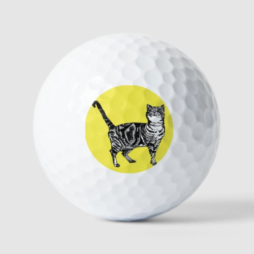 Tabby cat Cats Black White Watercolor Dad father Golf Balls