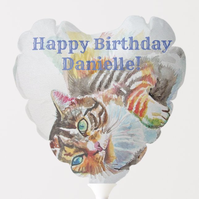 Tabby Cat Cats Cute Art Happy Birthday Balloon (Front)