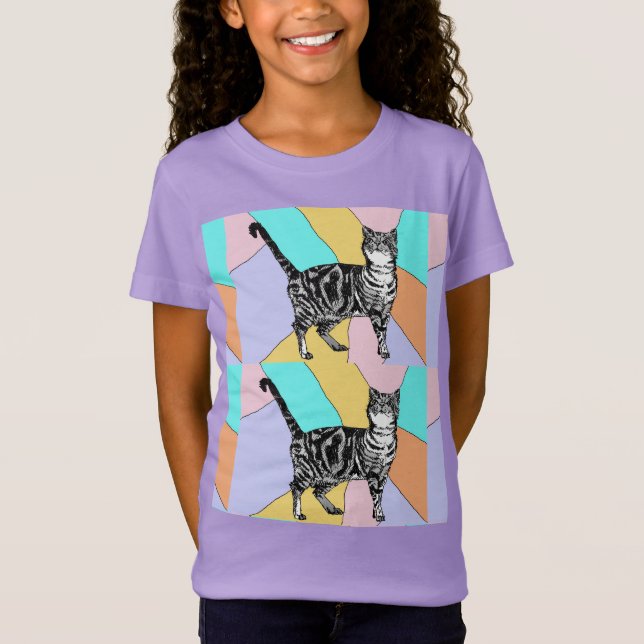 Tabby Cat cats cute striped pets girls T-Shirt (Front)