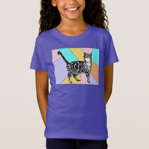 Tabby Cat cats cute striped pets girls T_Shirt