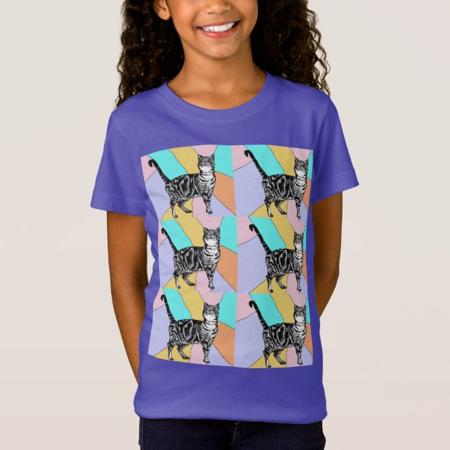 Tabby Cat cats cute striped pets girls T-Shirt (Front)