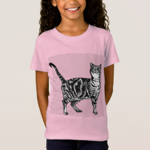 Tabby Cat cats Cute Whimsical Pink Girls T Shirt