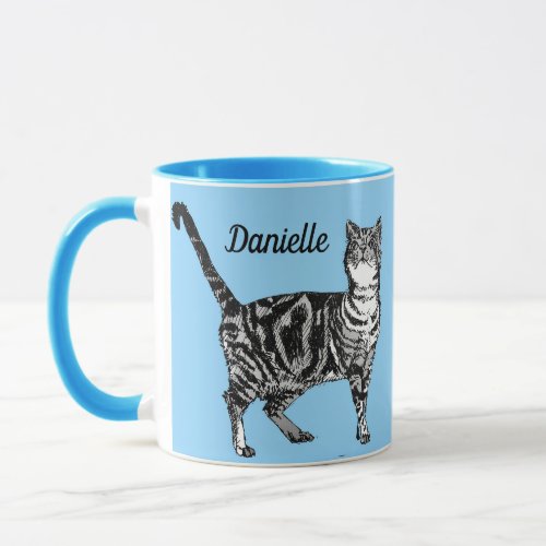 Tabby Cat Cats light Blue Girls Name Mug