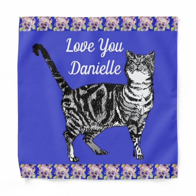 Tabby Cat Cats Navy Blue Girls Scarf Bandana (Front)